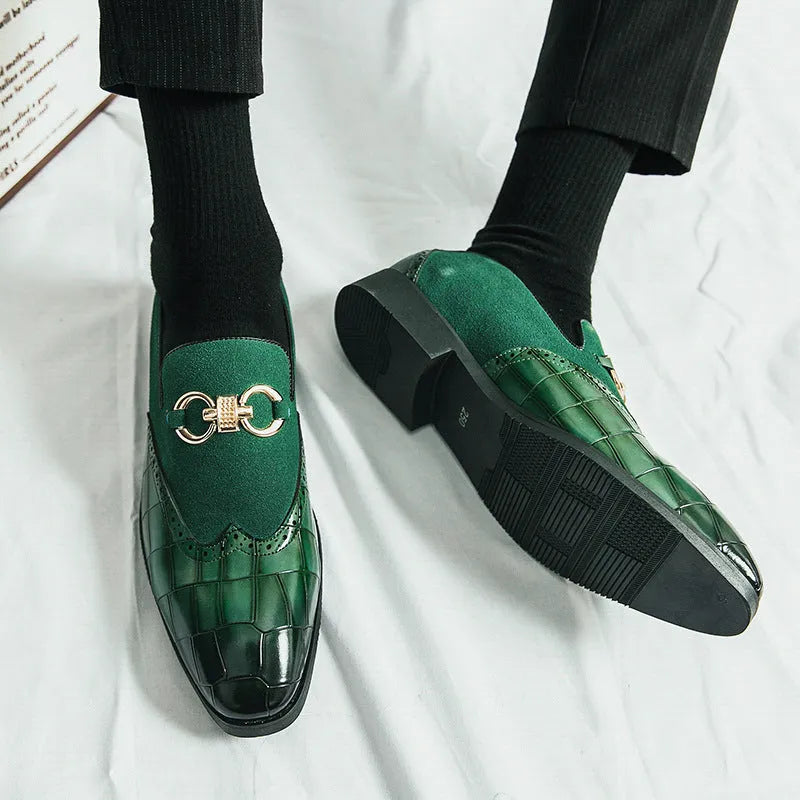 Men's black pointed toe Korean style PU leather business casual shoes with rubber sole