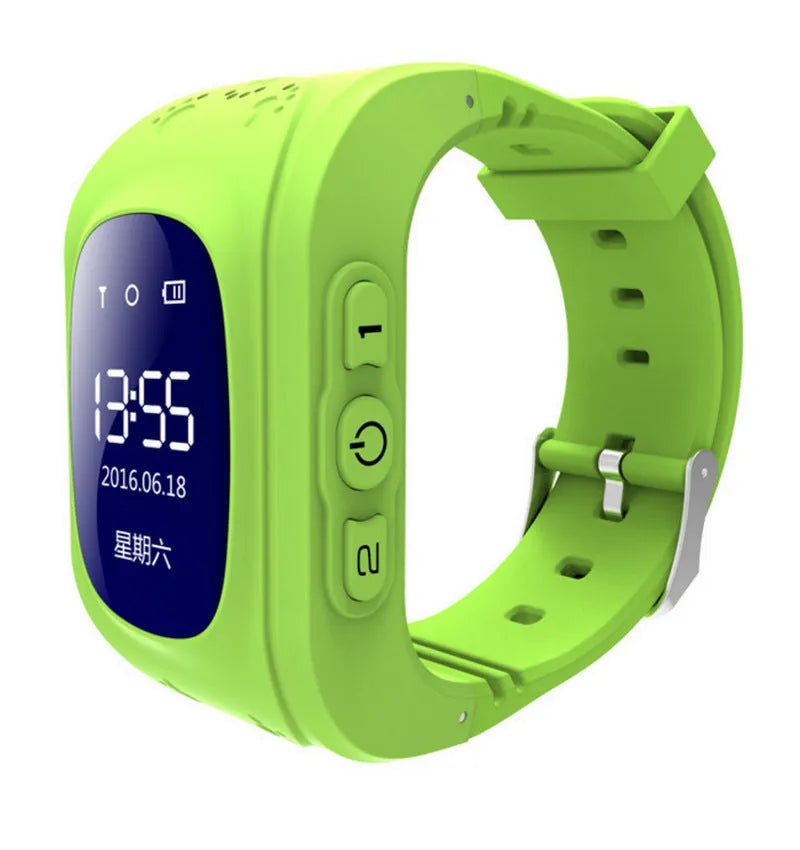 Children's smart watch with GPS positioning, 0.96 inch LCD screen, blue colour, plastic wrist strap