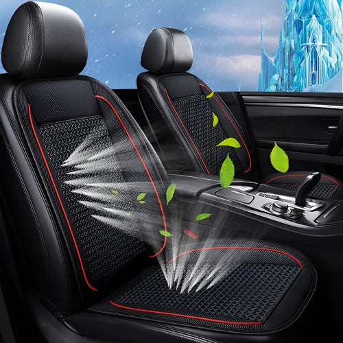 Black car ventilation seat cushion with massage function showing 60x60cm dimensions on vehicle seat