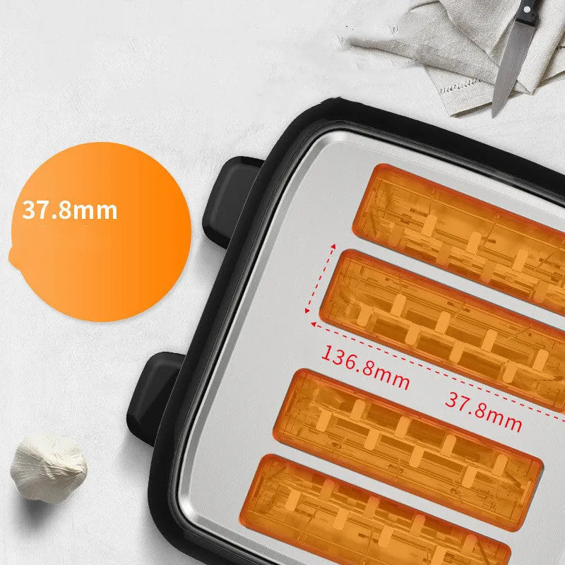 Four slot automatic toaster with 1500W power, 1-6 browning control, and optional AU CN EU UK US plug.