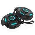 Black and white wireless Bluetooth gaming earphones with hanging ear design and USB connectivity