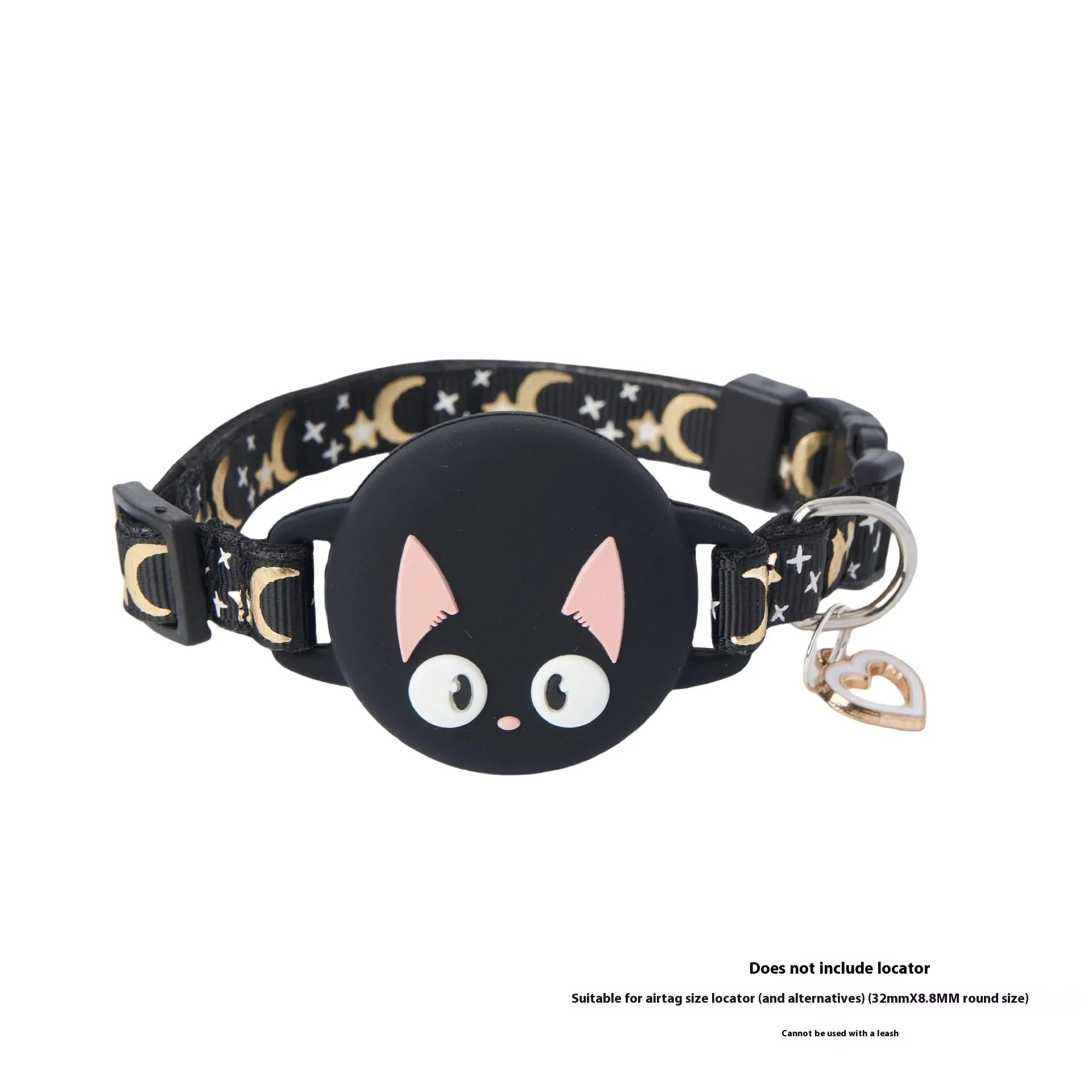 Pink adjustable cat collar with a built-in white plastic case for an Apple AirTag, shown on a size S setting.