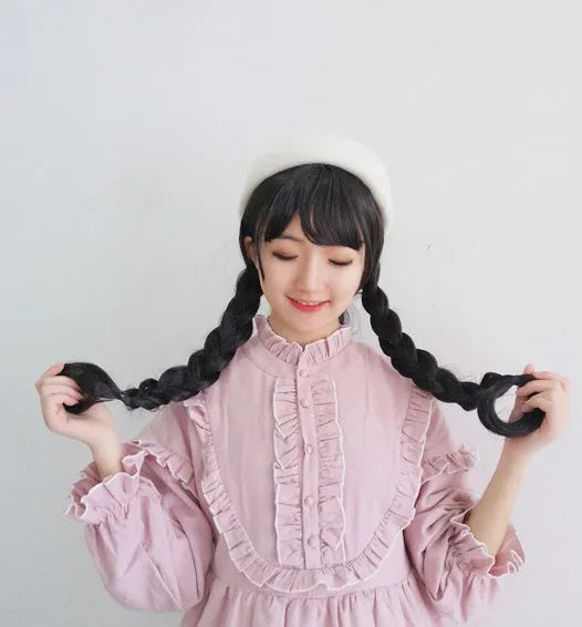 Long roll wig with air bangs in black, 68 cm length, heat resistant synthetic cosplay wig