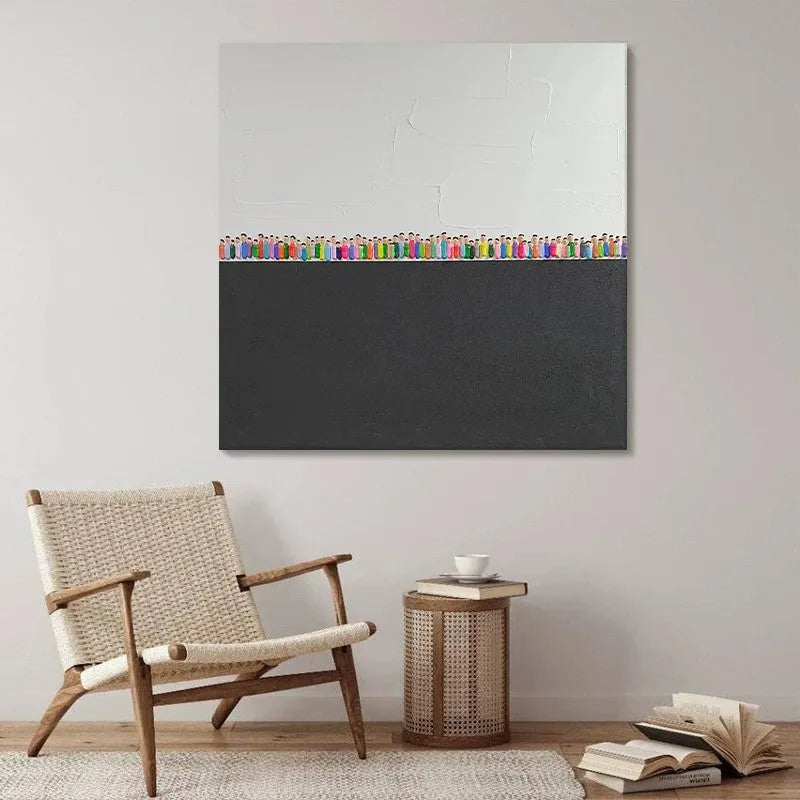 Modern abstract hand-painted oil painting on square canvas, texture character design, available in various sizes for living room wall art