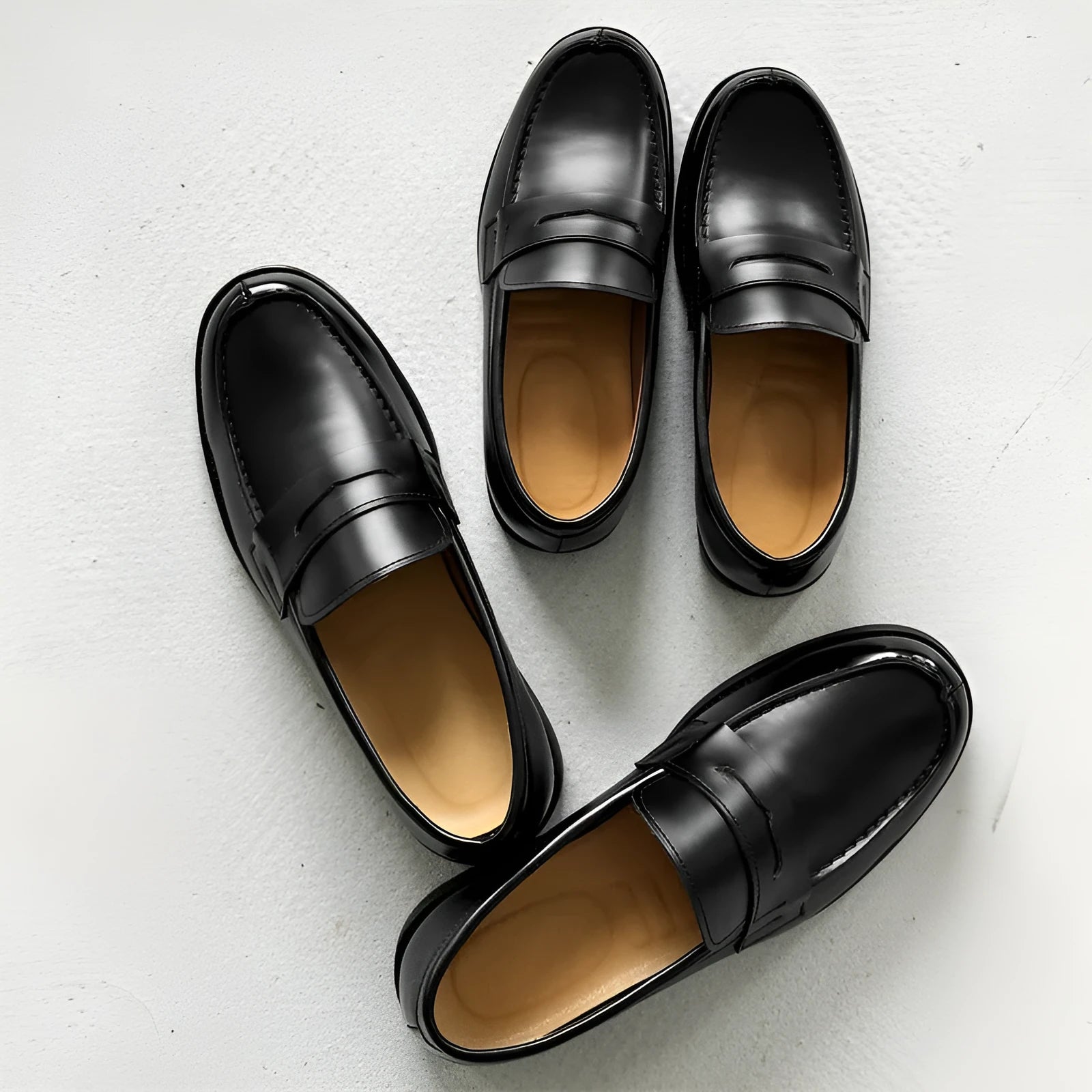 Men's black slip-on Derby leather shoes with a microfibre upper and rubber sole.