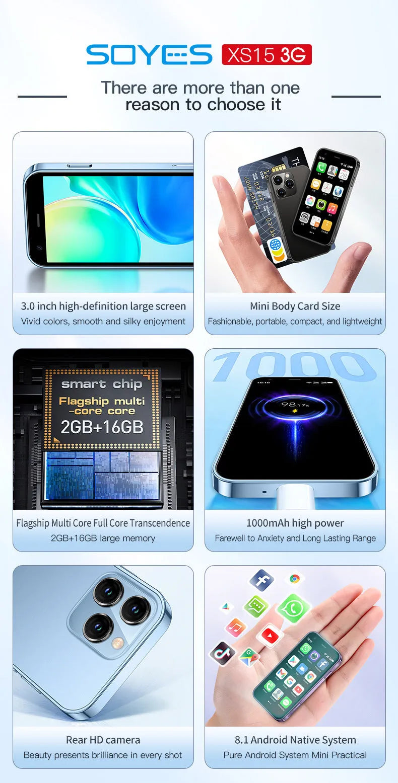 Mini smartphone with 30-inch screen in black, green or pink purple straight plate design showing Android interface
