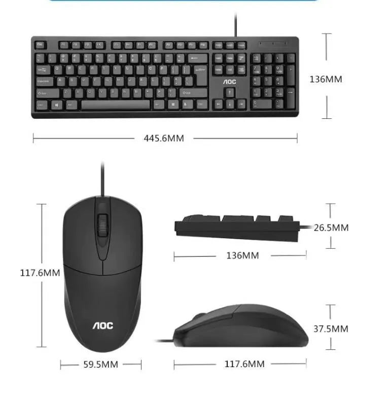 KM160 black wired USB keyboard and mouse set with 1.5m cable on desk