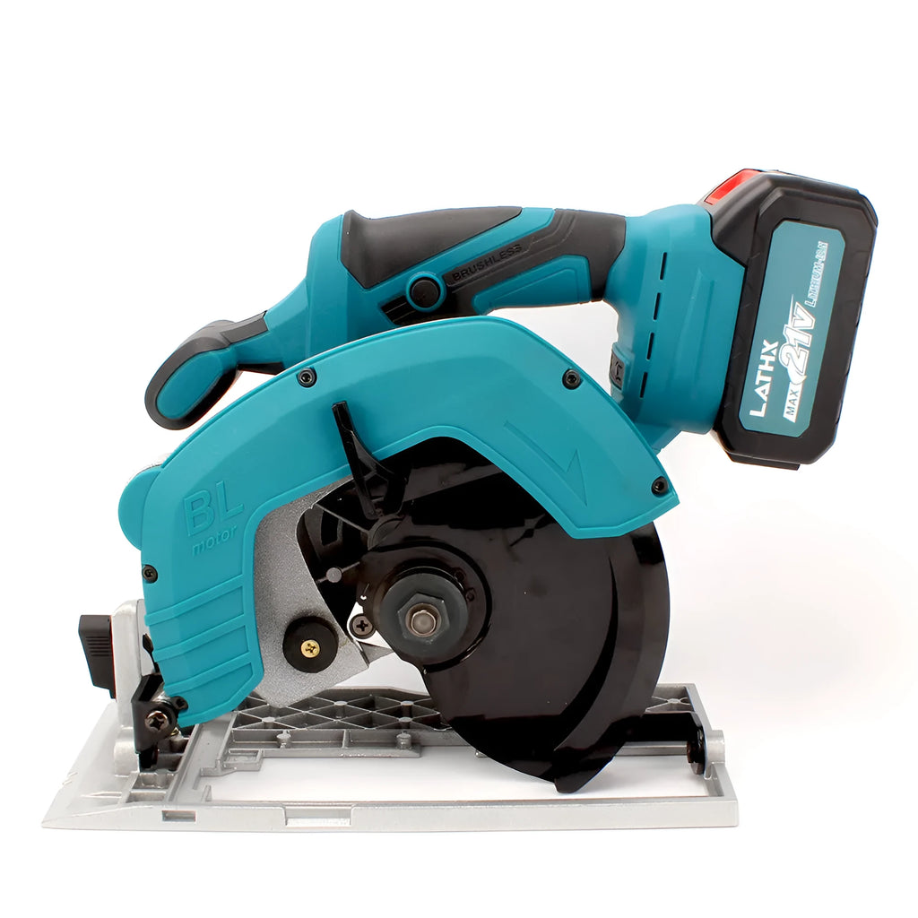 7-inch cordless electric circular saw with 21V lithium battery, two batteries and one charger for wood cutting