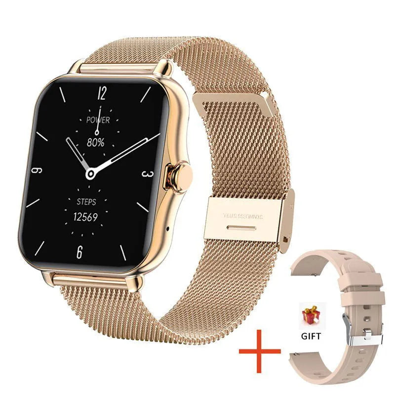 Smart watch with silicone wristband and 240x240 screen, available in white, pink, blue, black or mesh belt colours
