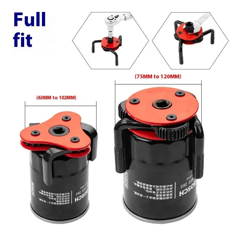 Three-claw filter wrench in chromium vanadium steel for oil filter disassembly and auto repair, 0.6KG, circle or flat model