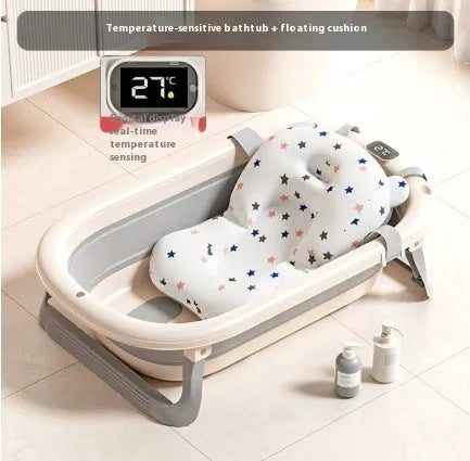 Folding baby bathtub with digital temperature display in Volcanic Ash colour, PP TPE material, large capacity infant bath