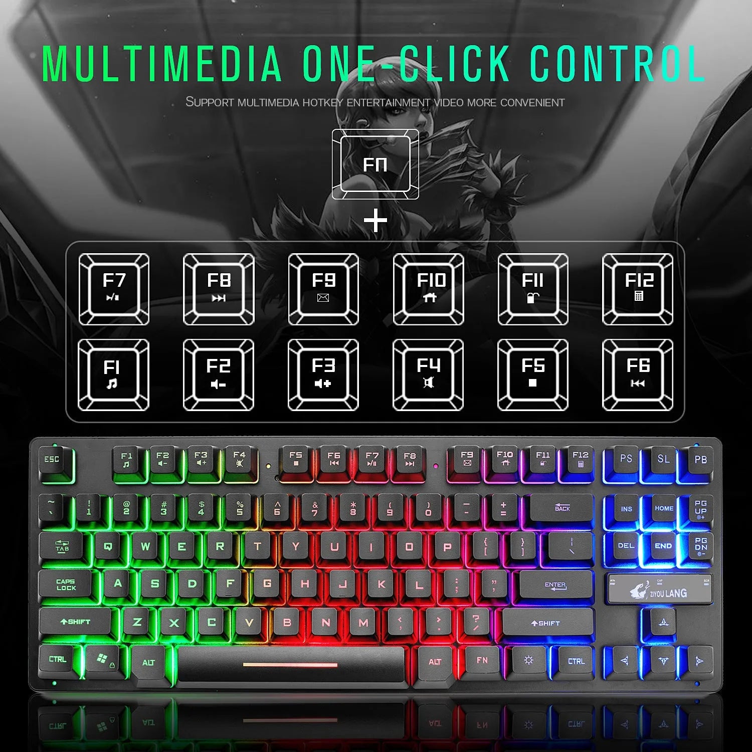 87-key mechanical gaming keyboard in black, wired USB, compact 36.5cm size
