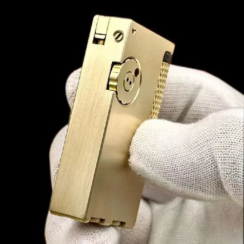 Brass fire machine arm lifting kerosene lighter with side sliding ignition and red copper finish