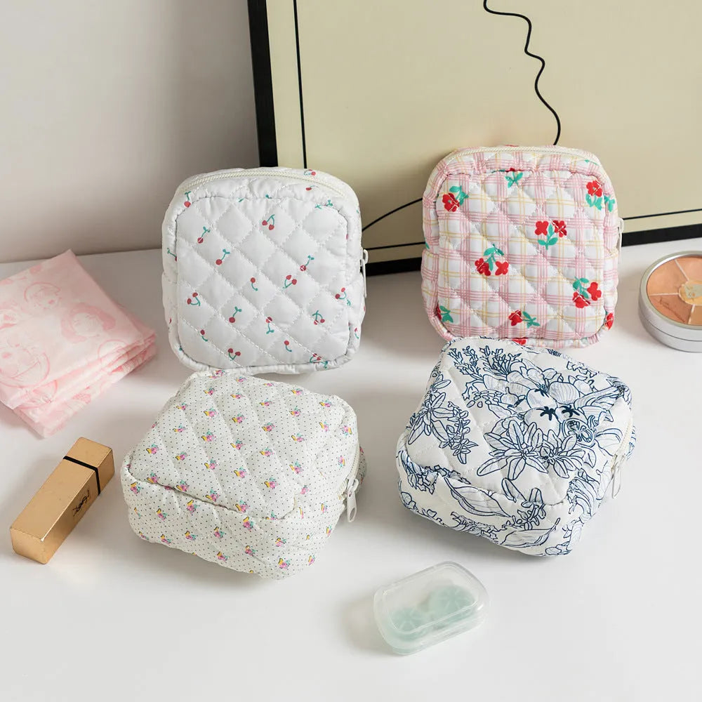 Women's polyester key storage bag with floral patterns including cherry design and red small flower options