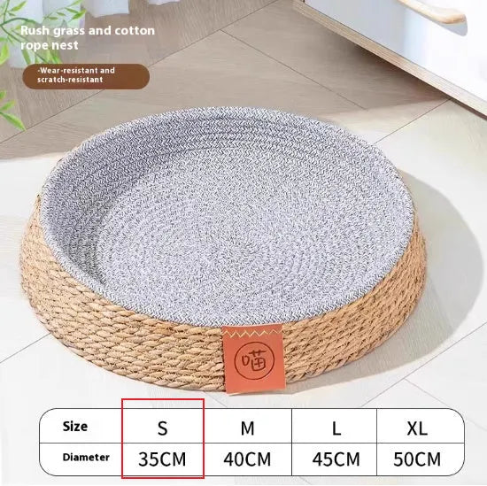 Natural woven rattan cat nest basket bed available in four sizes for feline sleeping comfort