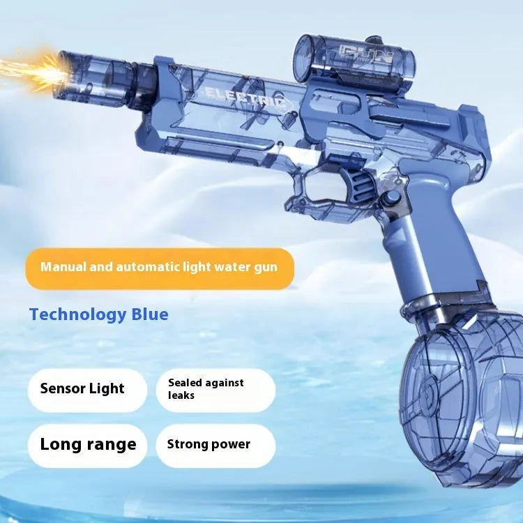 Electric water pistol in light version black or blue with automatic spray and USB charging cable
