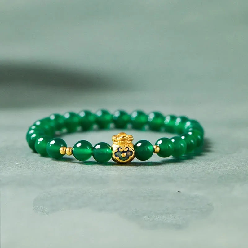 Green turquoise bead bracelet with 8mm geometric beads and silver accent