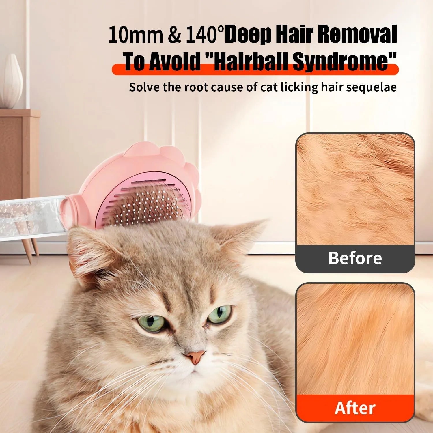 Grey spray cat brush with release button for grooming pets and removing loose hair.
