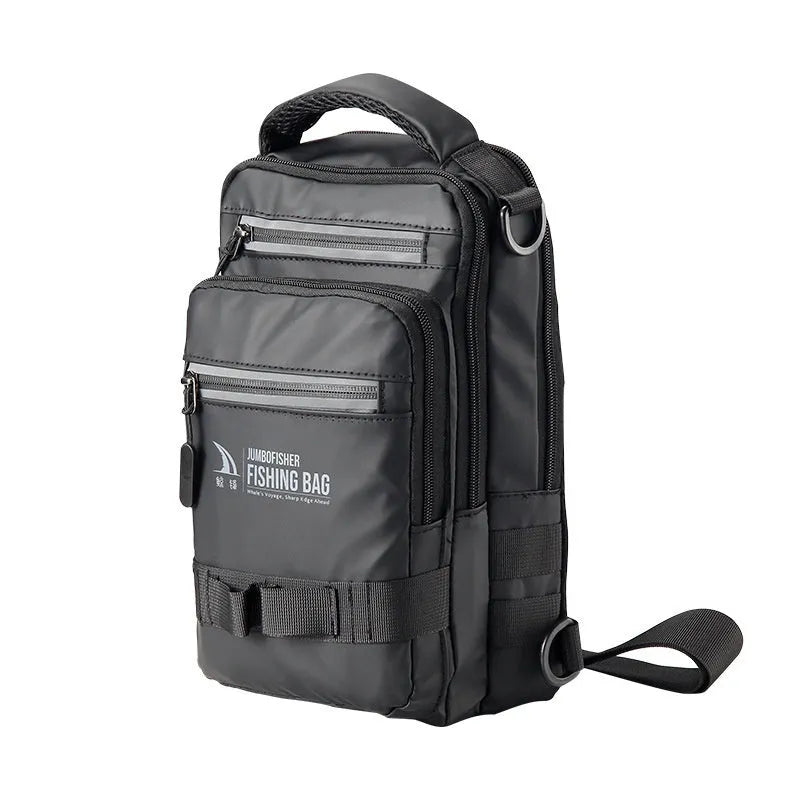Men's canvas and PVC outdoor fishing backpack with single shoulder strap, 18x9x31cm size for bait storage