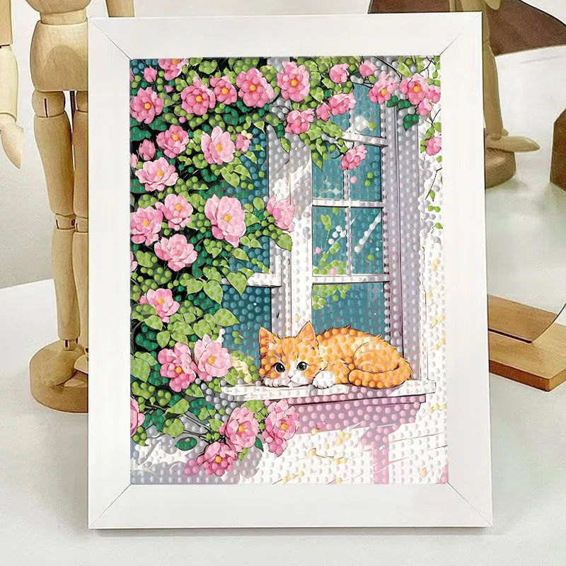 Children's diamond painting kit with cartoon panda on canvas, includes plastic frame and acrylic diamonds