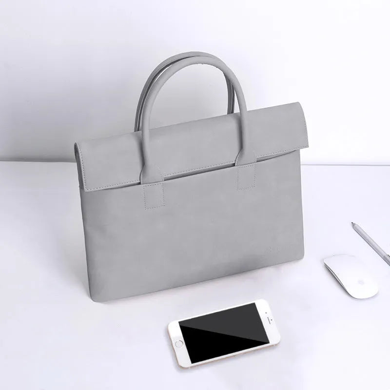 PU leather waterproof anti-theft tablet laptop inner case in light gray with small bag