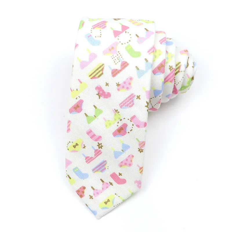 Narrow men's bow tie in printed cotton with cartoon pattern, Korean style design