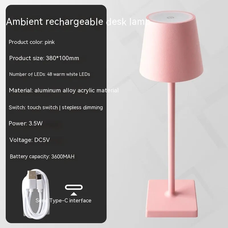 Charging bar table lamp with touch dimming, aluminium alloy and acrylic, warm light, 380x100mm
