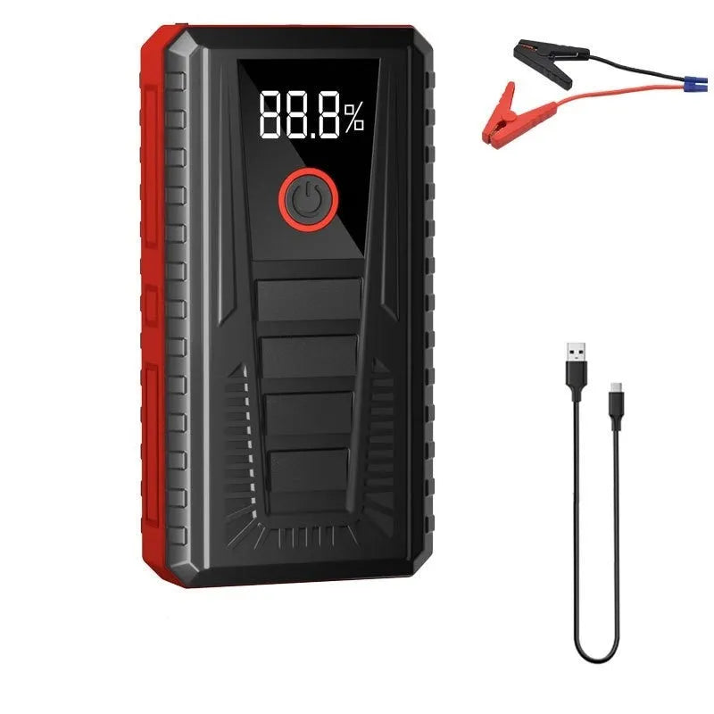 Car emergency jump starter power supply with 1500mAh battery, 1000A peak current, 14.8V, 60W, compact 15.7cm