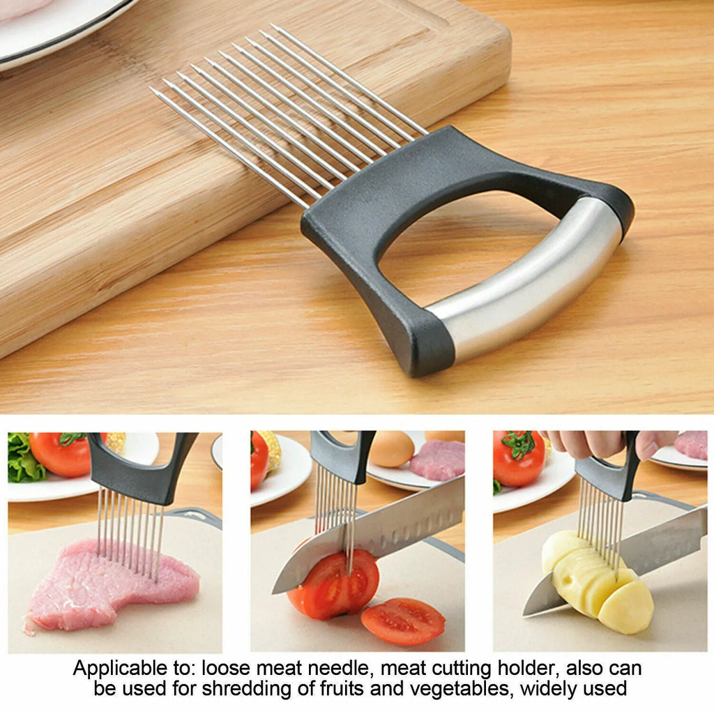 Stainless steel food slice assistant with ABS handle for kitchen slicing tasks