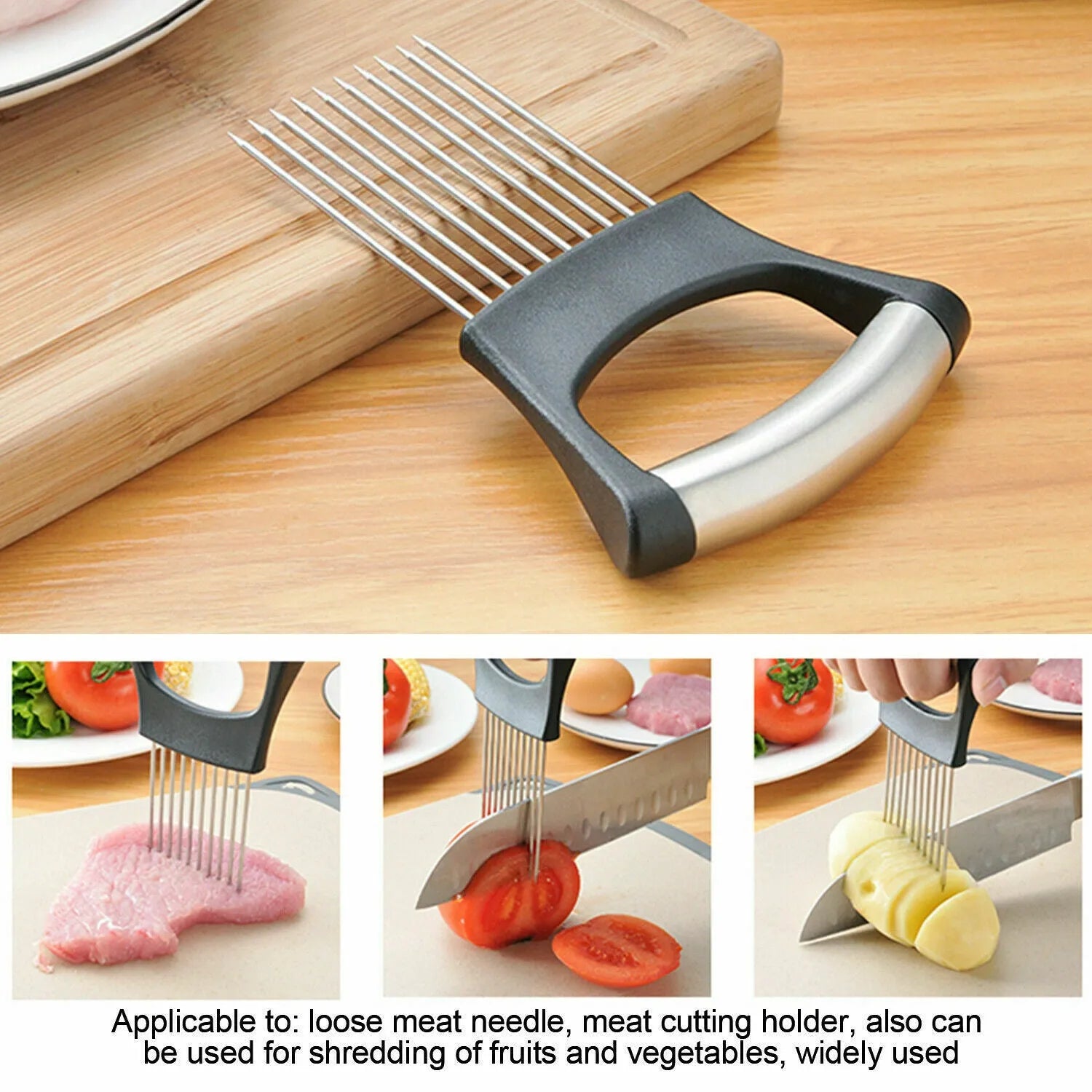 Stainless steel food slice assistant with ABS handle for kitchen slicing tasks