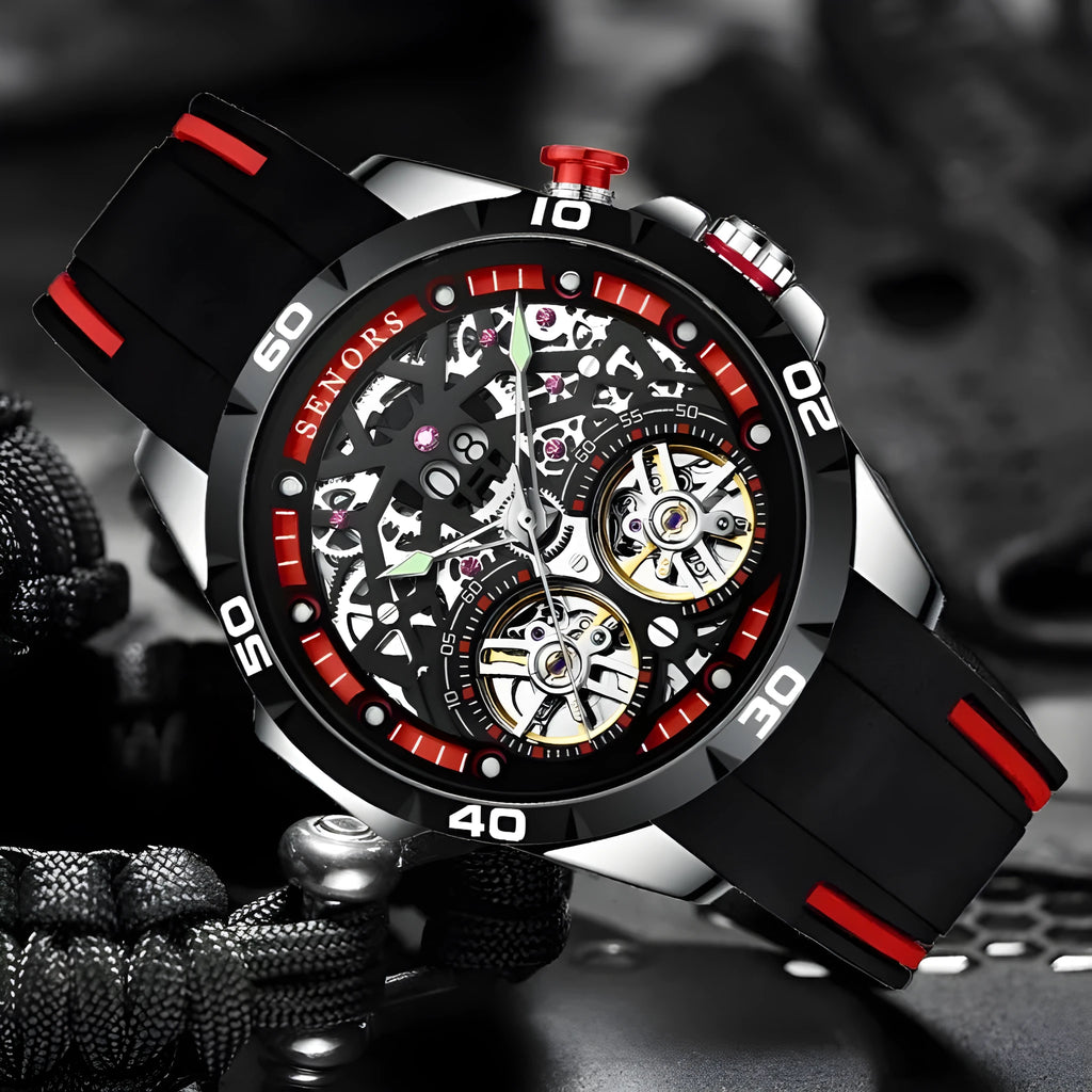 Automatic mechanical men's watch with luminous hollow skeleton dial in blue colour option