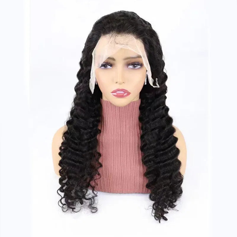 Solid colour human hair wig with half lace front cap, shown in long length