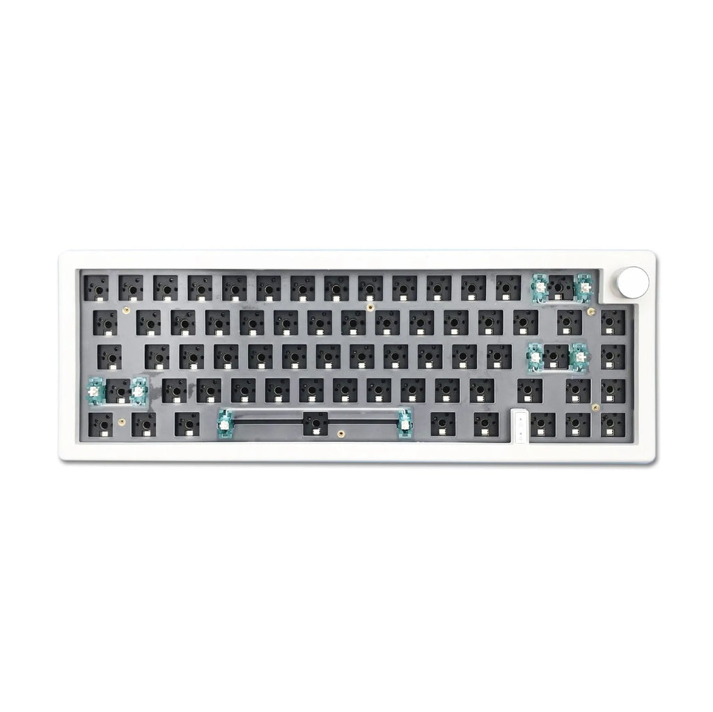 DIY mechanical keyboard kit with RGB backlighting and control knob in black, white, or coloured cases