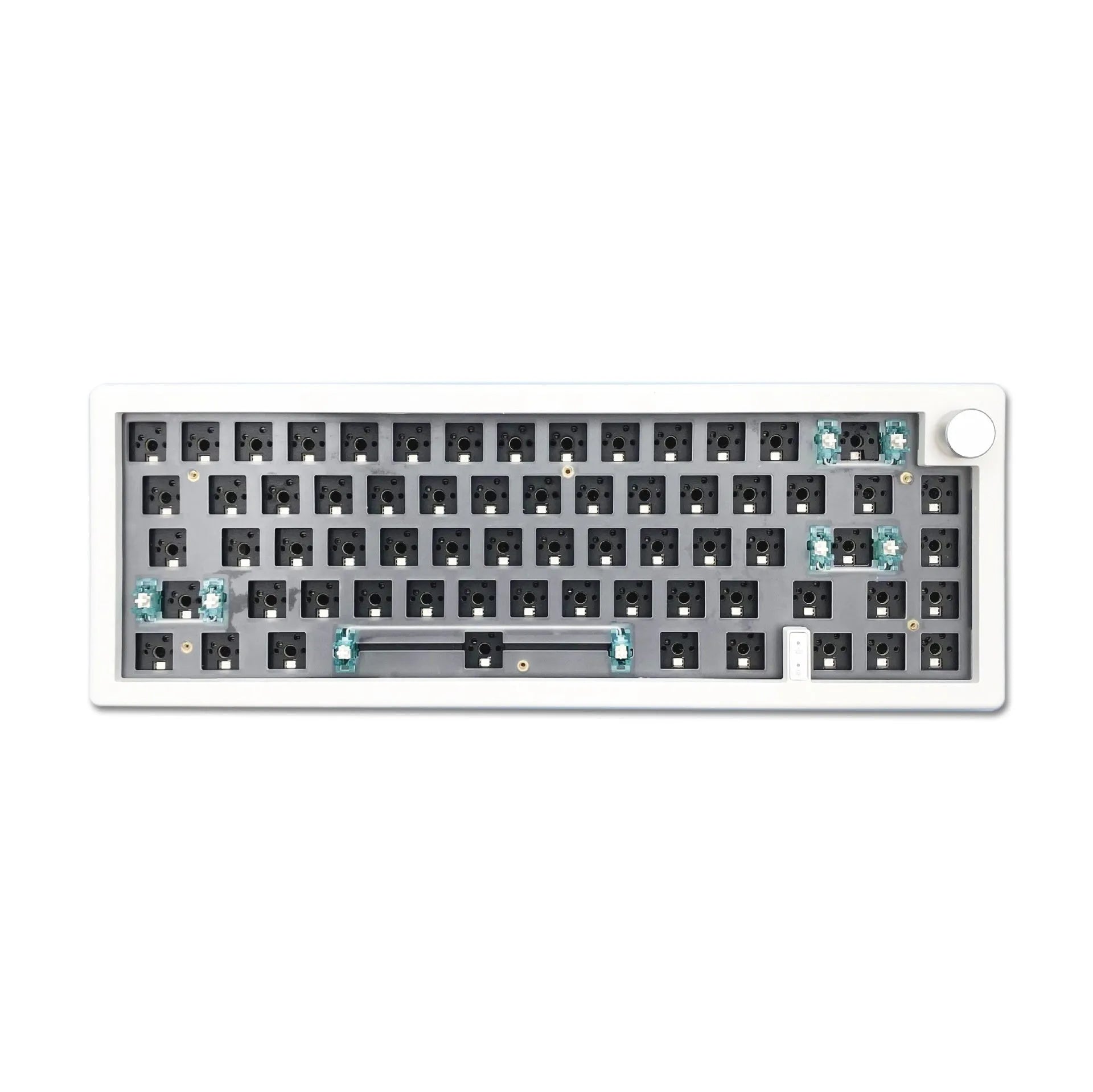 DIY mechanical keyboard kit with RGB backlighting and control knob in black, white, or coloured cases