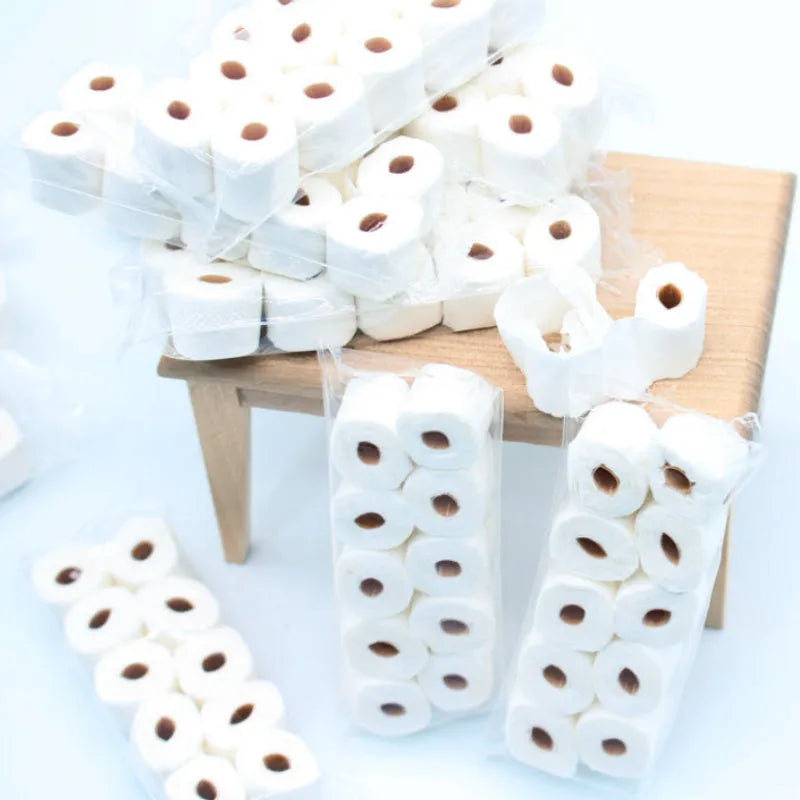 Miniature simulated tissue roll paper model measuring 30mm by 15mm by 80mm for children's play