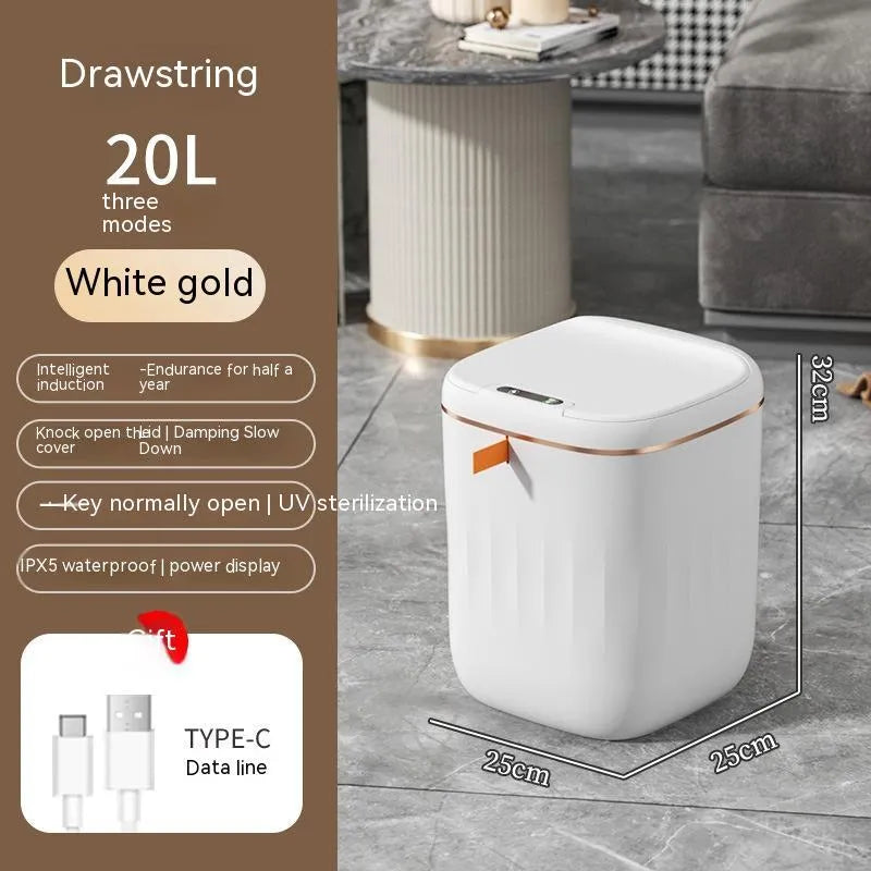 Smart trash can with automatic lid, ABS plastic, 13L size, in white colour