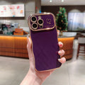 Electroplating wave love large window TPU phone case for iPhone, black colour, back view showing decorative wave pattern and card slot