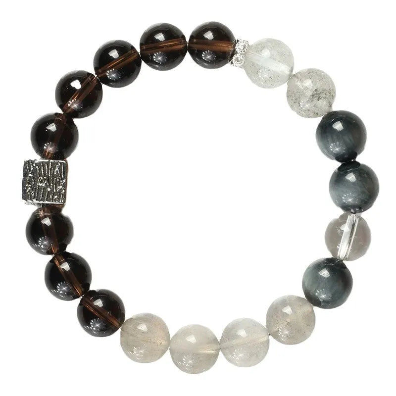 10mm geometric crystal couple bracelet in khaki colour with Chinese style design