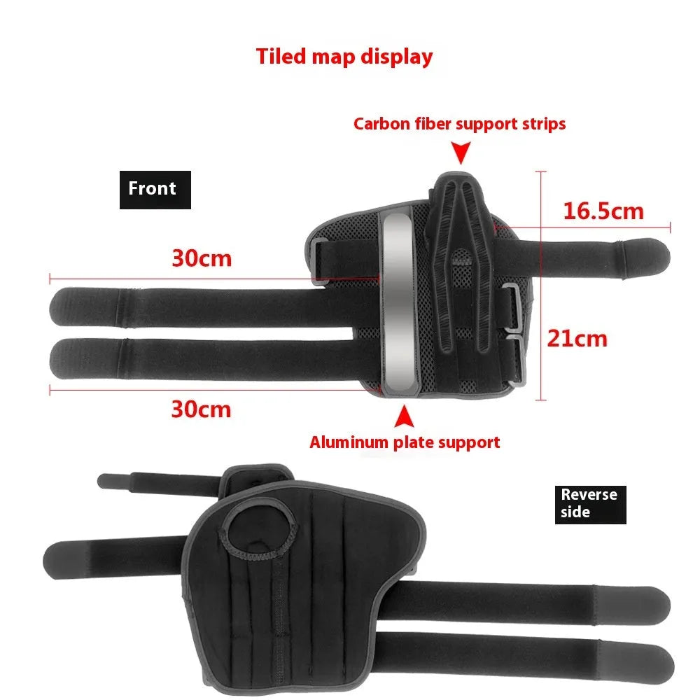 Black carbon fibre wrist guard with grey edging and an adjustable thumb strap