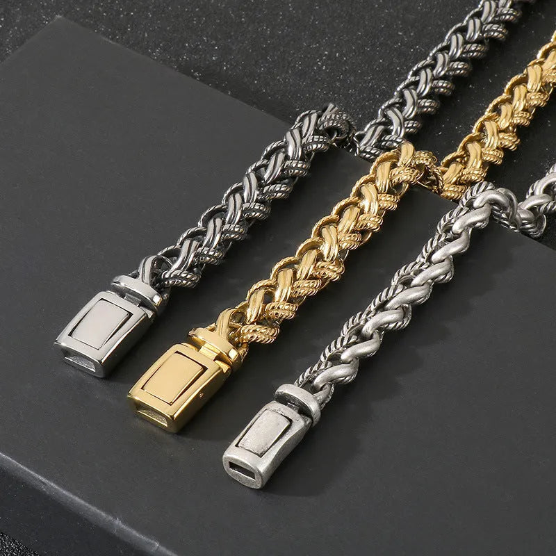 Men's titanium steel keel chain necklace in punk style with large geometric links