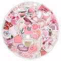Sheet of 63 light pink 3D decorative stickers with cute girl and heart designs.