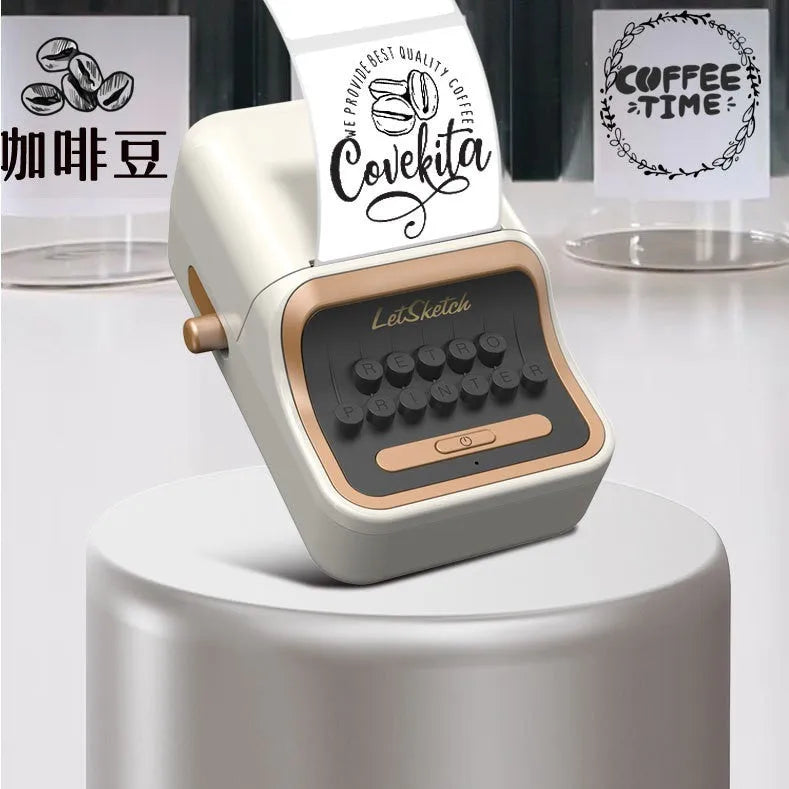 Portable Bluetooth thermal label printer WP9520 in white on a desk with label roll