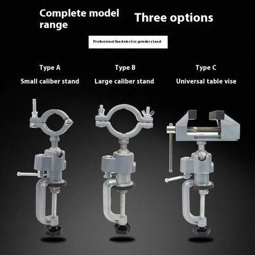 Bench vise with 360-degree rotation and clamp-on bracket mounting