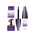 Close-up of a tearable liquid eyebrow pencil with fine tip drawing hair-like strokes on a woman's brow.