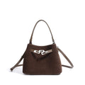 Cortical women's spliced casual crossbody bag in genuine suede leather, vertical square shape, calf brown