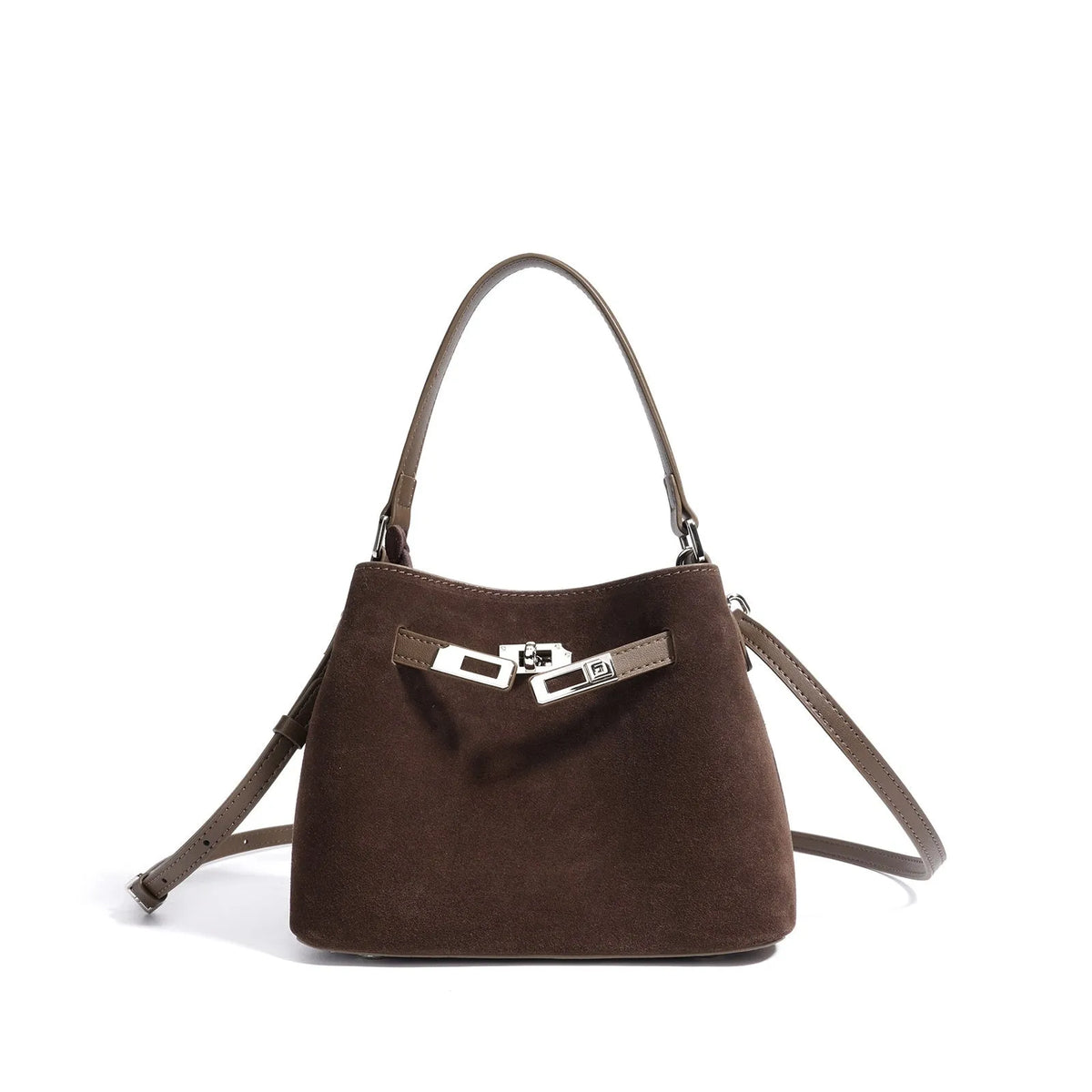Cortical women's spliced casual crossbody bag in genuine suede leather, vertical square shape, calf brown