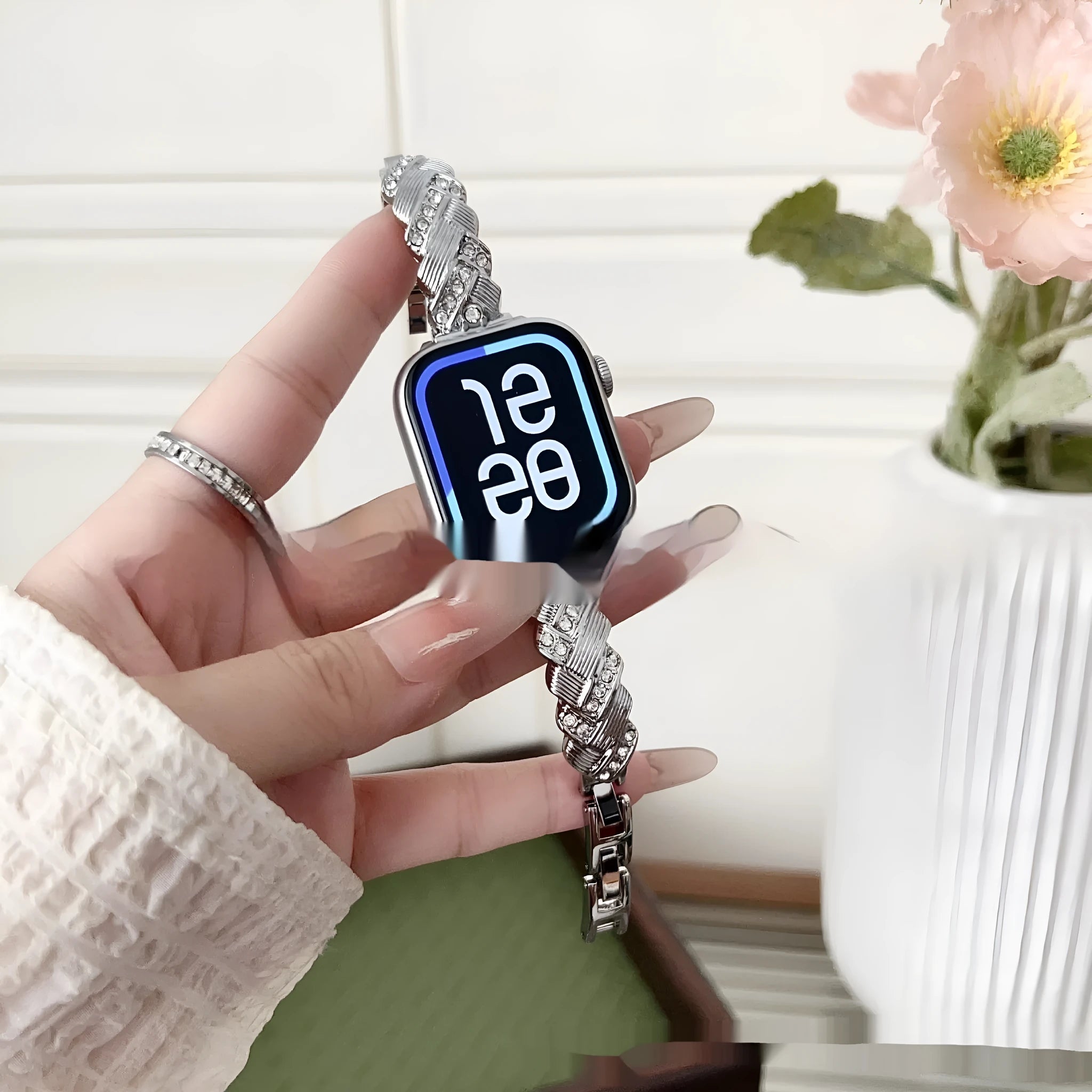 Zinc alloy watch strap with twist diamond design in various colours for iPhone smartwatches