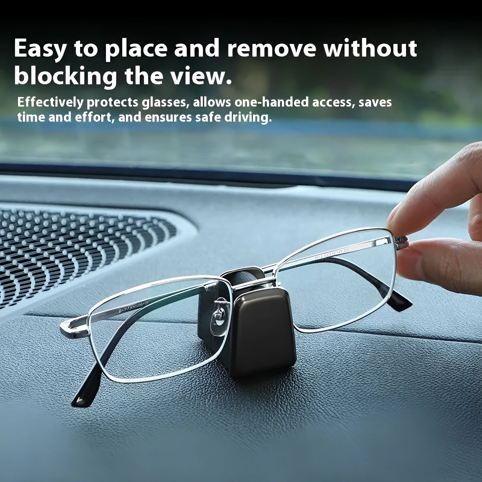 Car dashboard sunglasses clip in four colours: black, grey, green, and red.