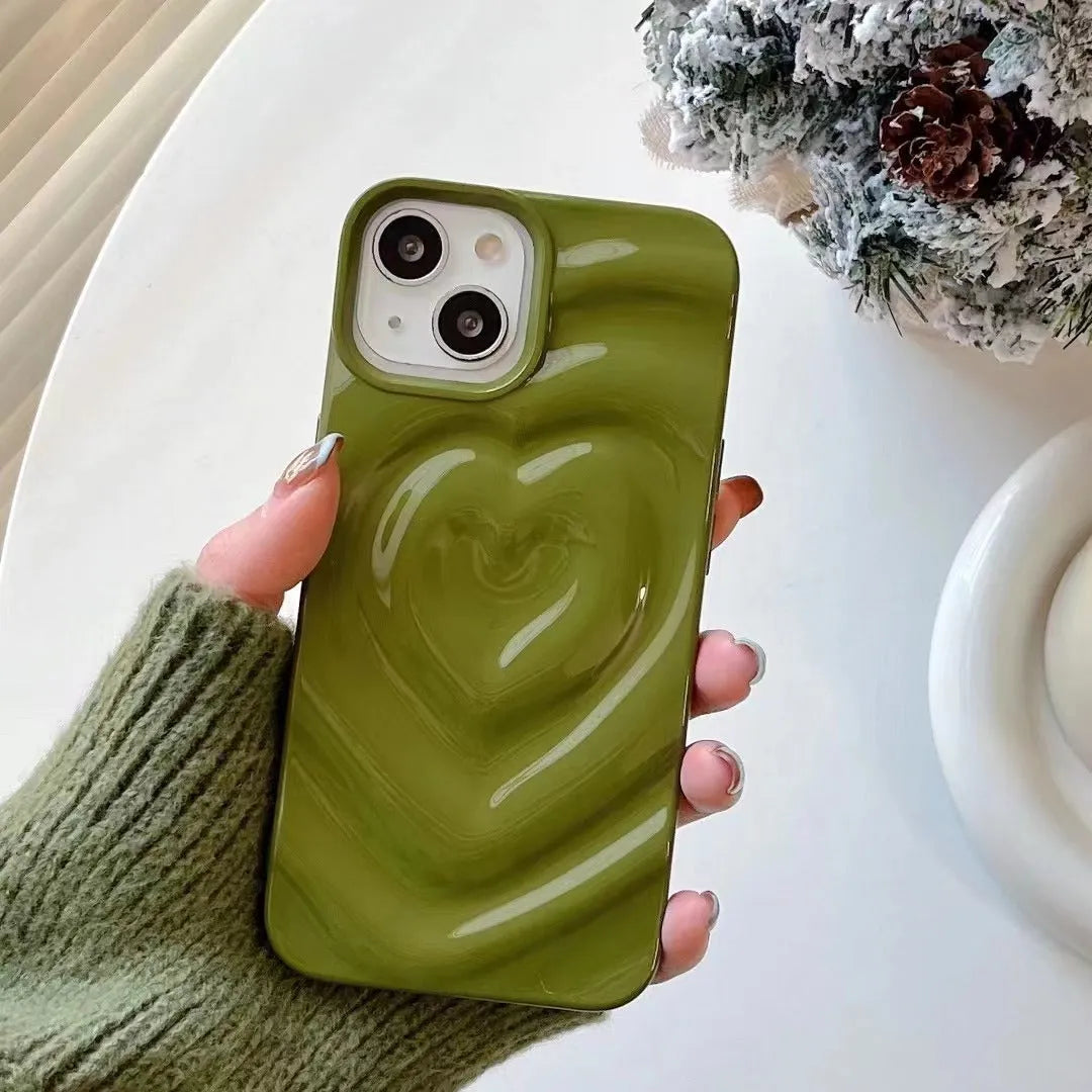 Solid colour heart phone case for iPhone XR with TPU and glass all-inclusive design, available in six colours.