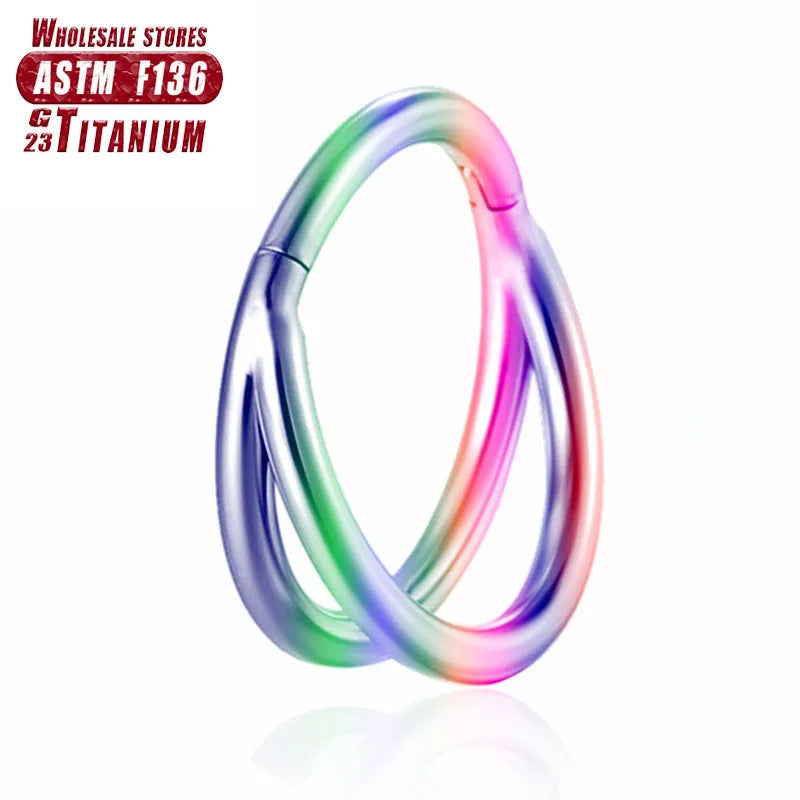 Titanium alloy nose ring stud with fork closure in silver colour